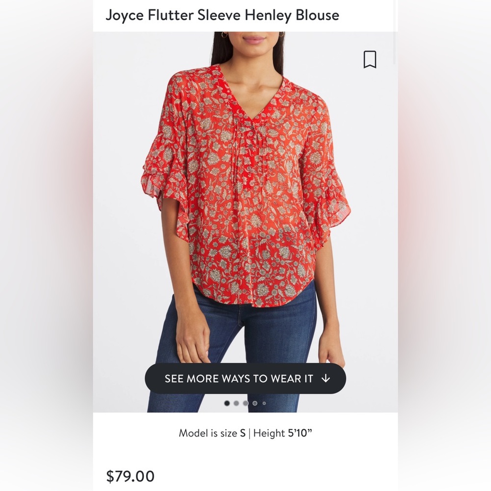 Vince Camuto Flutter Sleeve Henley Blouse XS